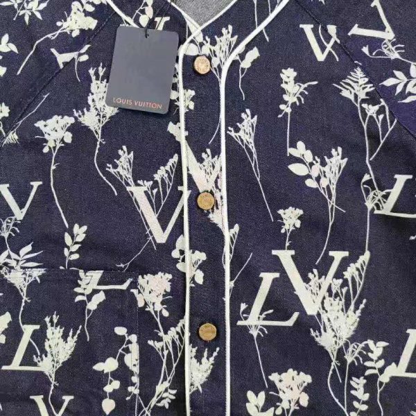 Louis Vuitton Men LV Leaf Denim Baseball Shirt Cotton Loose Fit (16)