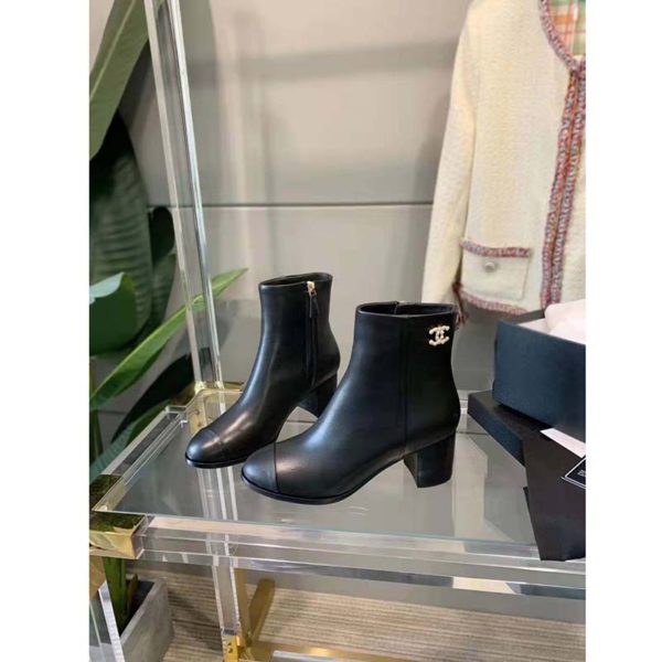 Chanel Women Ankle Boots Calfskin Black 6.5 cm 2.6 in Heel (7)