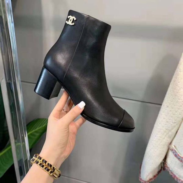 Chanel Women Ankle Boots Calfskin Black 6.5 cm 2.6 in Heel (9)