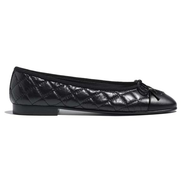 Chanel Women Ballerinas Aged Calfskin Black 1 cm Heel