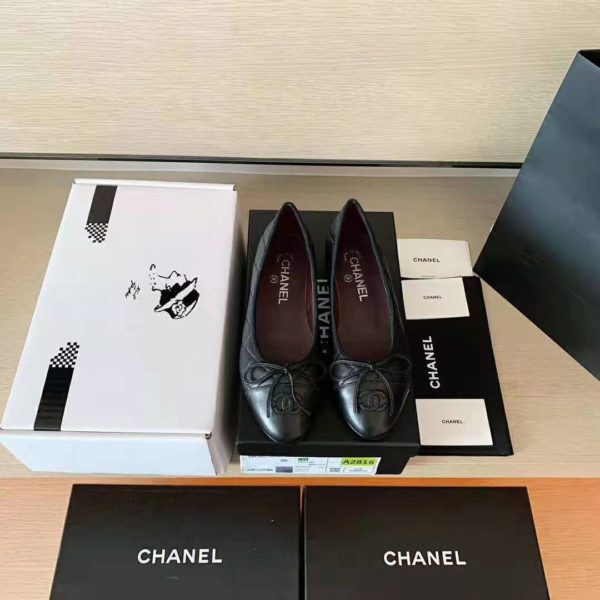 Chanel Women Ballerinas Aged Calfskin Black 1 cm Heel (2)