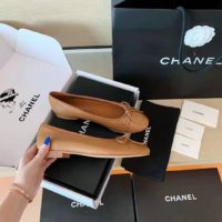 Chanel Women Ballerinas Calfskin Brown 1 cm Heel