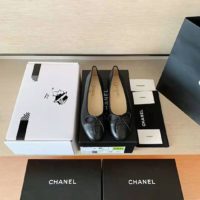 Chanel Women Ballerinas Lambskin & Patent Calfskin Black 1 cm Heel