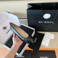 Chanel Women Ballerinas Lambskin & Patent Calfskin Black 1 cm Heel