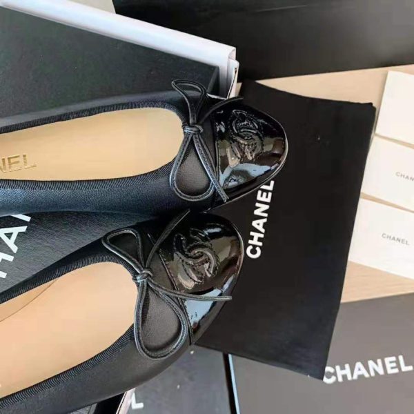 Chanel Women Ballerinas Lambskin & Patent Calfskin Black 1 cm Heel (8)