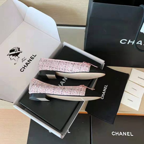 Chanel Women Ballerinas Tweed & Grosgrain Pink & Black 1 cm Heel (4)