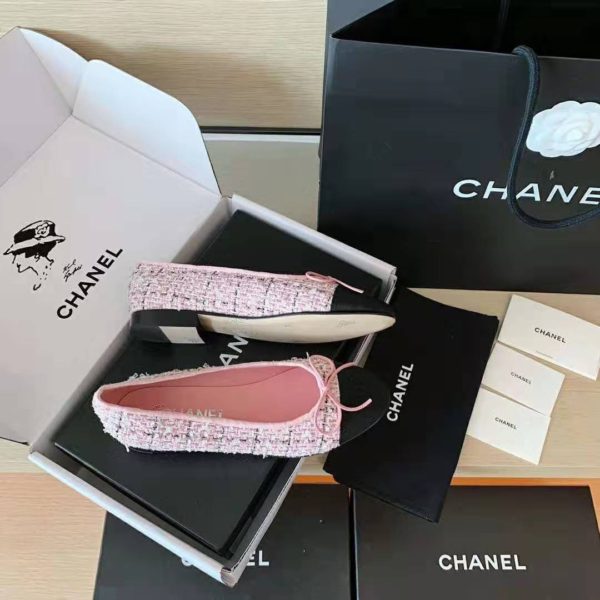 Chanel Women Ballerinas Tweed & Grosgrain Pink & Black 1 cm Heel (7)