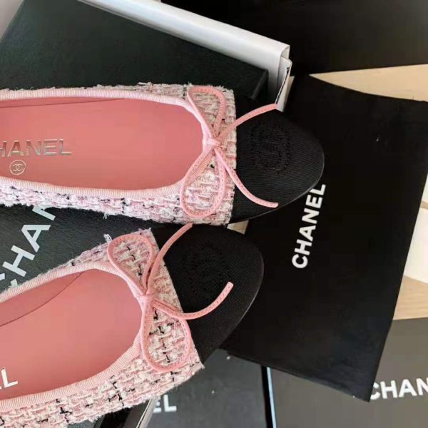 Chanel Women Ballerinas Tweed & Grosgrain Pink & Black 1 cm Heel (8)