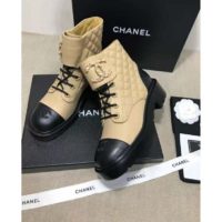 Chanel Women Lace-Ups Shiny Goatskin & Calfskin Beige 2 cm Heel