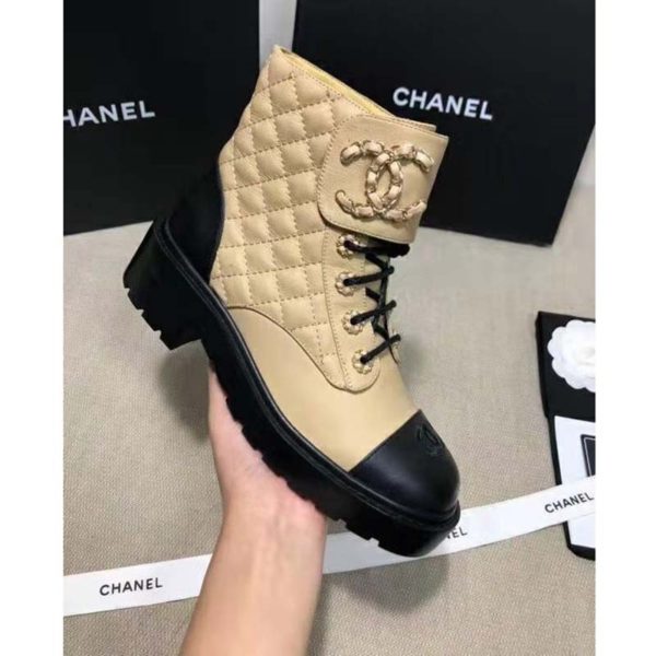 Chanel Women Lace-Ups Shiny Goatskin & Calfskin Beige 2 cm Heel (4)