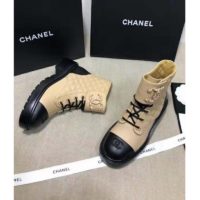 Chanel Women Lace-Ups Shiny Goatskin & Calfskin Beige 2 cm Heel