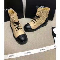 Chanel Women Lace-Ups Shiny Goatskin & Calfskin Beige 2 cm Heel