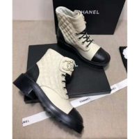Chanel Women Lace-Ups Shiny Goatskin & Calfskin White 2 cm Heel