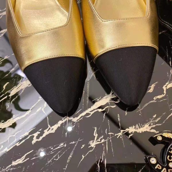 Chanel Women Mary Janes Laminated Lambskin & Grosgrain Gold & Black 1 cm Heel (10)