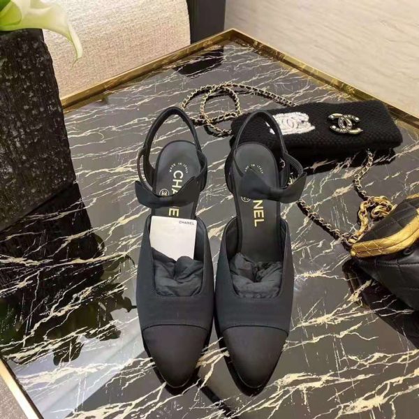 Chanel Women Pumps Grosgrain & Satin Black 10.5 cm Heel (6)