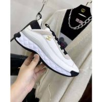 Chanel Women Sneakers Suede Calfskin Nylon & Grosgrain White Gray & Yellow