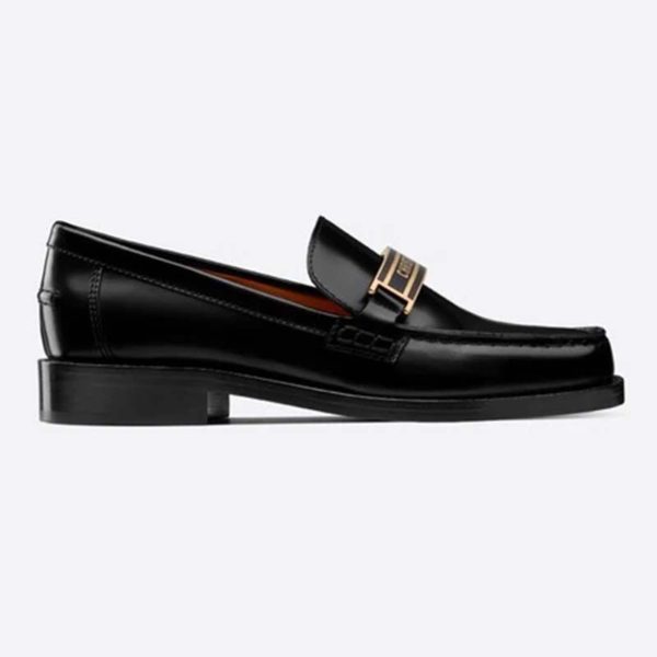 Dior Women Dior Code Loafer Black Glazed Calfskin ‘Christian Dior’ Signature