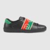 Gucci GG Unisex Ace Sneaker with Elastic Web Interlocking G Black Leather