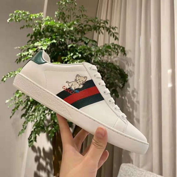 Gucci GG Unisex Ace Sneaker with Kitten White Scrap Less Leather (5)