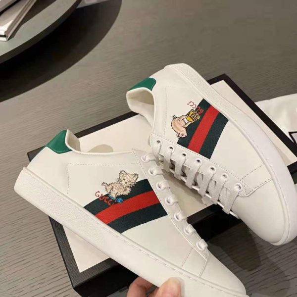 Gucci GG Unisex Ace Sneaker with Kitten White Scrap Less Leather (7)