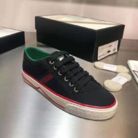 Gucci GG Unisex Gucci Tennis 1977 Sneaker Black Cotton Blue Red Web