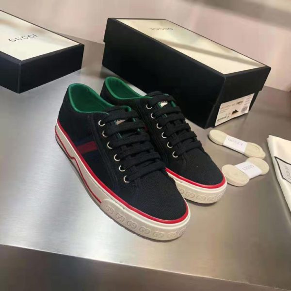 Gucci GG Unisex Gucci Tennis 1977 Sneaker Black Cotton Blue Red Web (6)