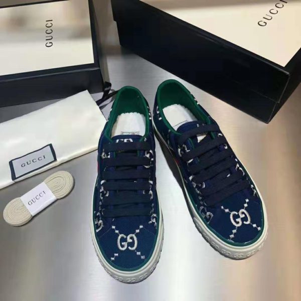 Gucci GG Unisex Gucci Tennis 1977 Sneaker Blue Ivory GG Stretch Cotton (3)