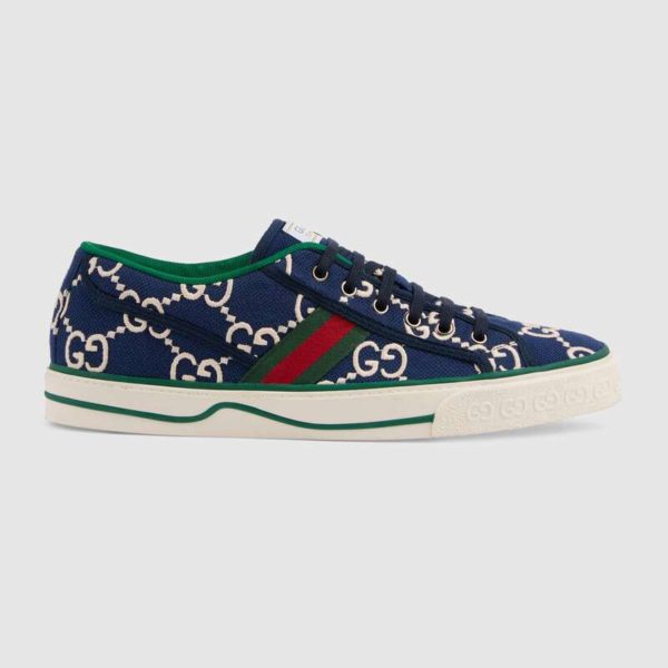 Gucci GG Unisex Gucci Tennis 1977 Sneaker Blue Ivory GG Stretch Cotton