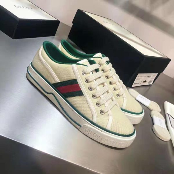 Gucci GG Unisex Gucci Tennis 1977 Sneaker Green Red Web Butter Cotton (8)