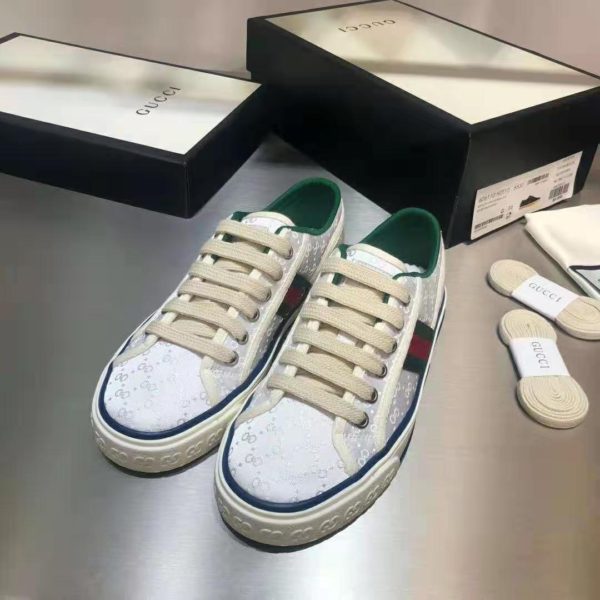 Gucci GG Unisex Gucci Tennis 1977 Sneaker White Mini GG Jacquard Fabric (4)