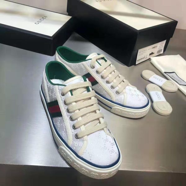 Gucci GG Unisex Gucci Tennis 1977 Sneaker White Mini GG Jacquard Fabric (7)