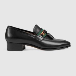 Gucci GG Unisex Loafer with Web and Interlocking G Black Leather