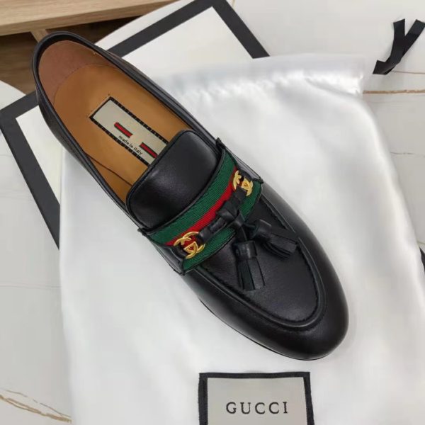 Gucci GG Unisex Loafer with Web and Interlocking G Black Leather (10)