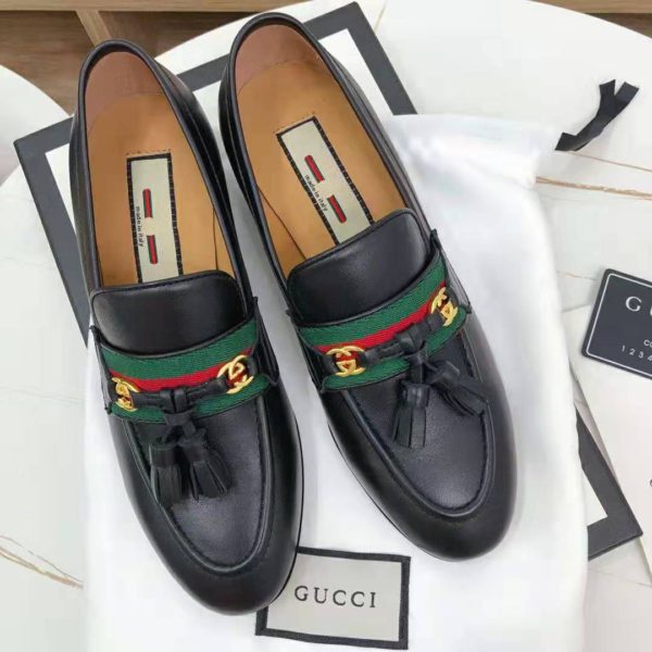 Gucci GG Unisex Loafer with Web and Interlocking G Black Leather (9)