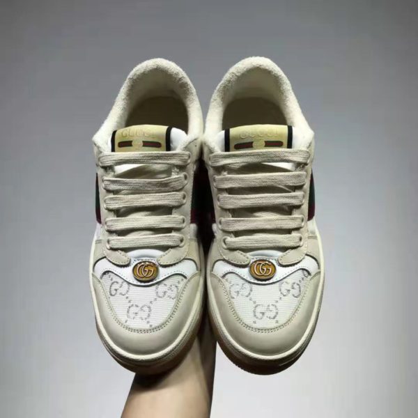 Gucci GG Unisex Screener Sneaker with Web Cream Scrap Less Leather-Beige (3)