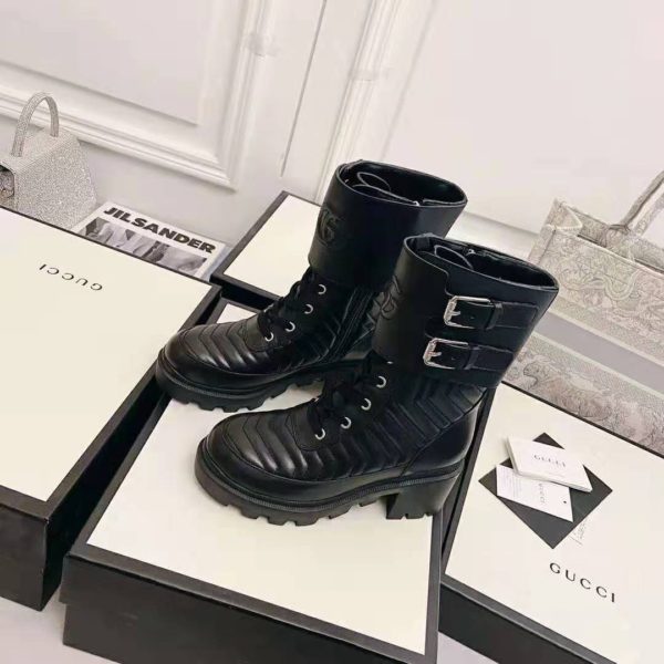 Gucci GG Women’s Boot with Interlocking G Black Chevron Matelassè Leather (8)