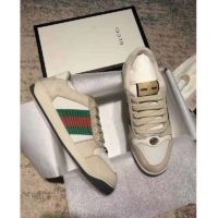 Gucci Unisex Screener Leather Sneaker White Perforated and Off-White Leather