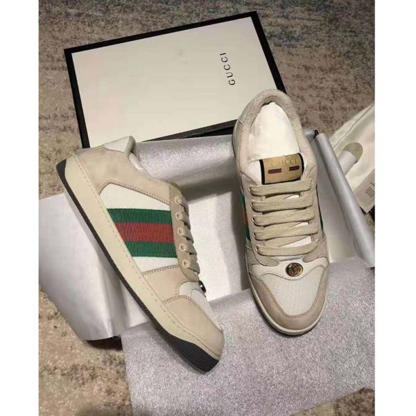 Gucci Unisex Screener Leather Sneaker White Perforated and Off-White Leather (5)