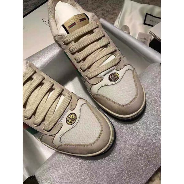 Gucci Unisex Screener Leather Sneaker White Perforated and Off-White Leather (7)