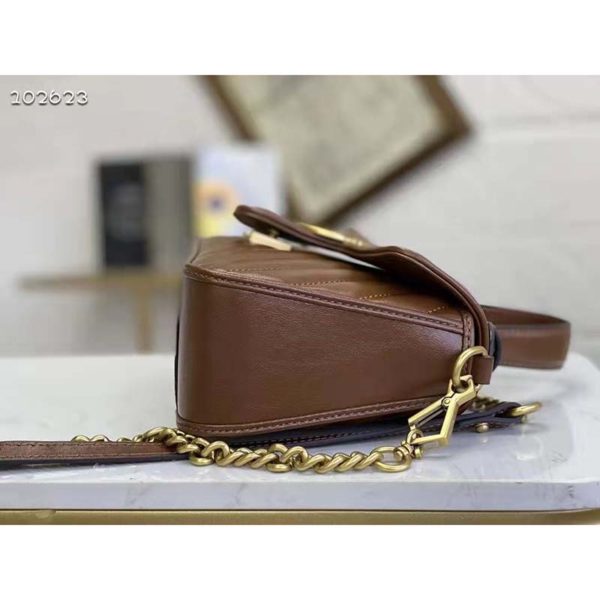 Gucci Women GG Marmont Small Top Handle Bag Brown Diagonal Matelassé Leather (4)