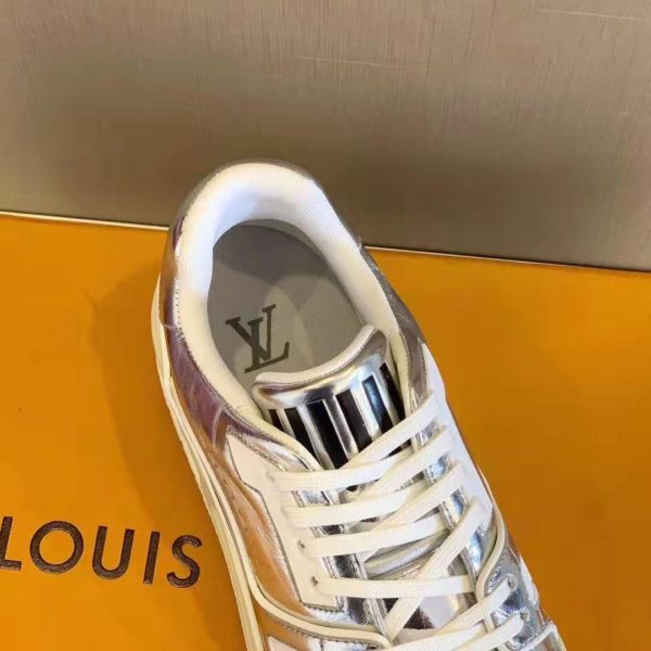 Louis Vuitton LV Men LV Trainer Sneaker Metallic Calf Leather-Silver (10)