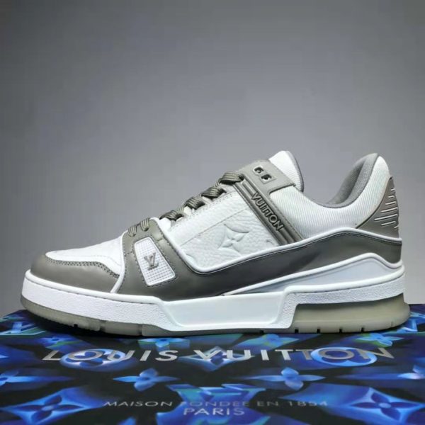 Louis Vuitton LV Men LV Trainer Sneaker Monogram-Embossed Calf Leather-Gray (5)