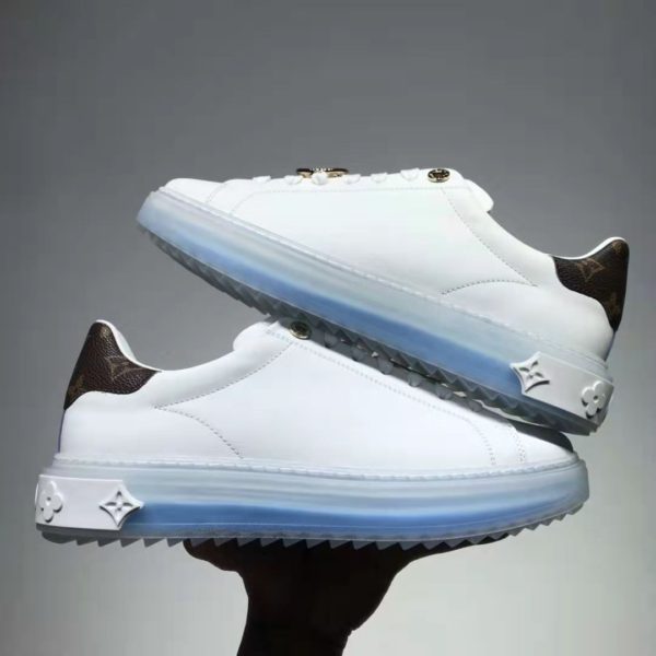 Louis Vuitton LV Unisex Time Out Sneaker Calf Leather Patent Monogram Canvas-Blue (5)