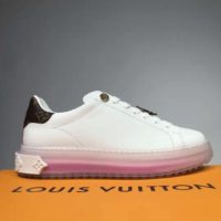 Louis Vuitton LV Unisex Time Out Sneaker Calf Leather Patent Monogram Canvas-Pink