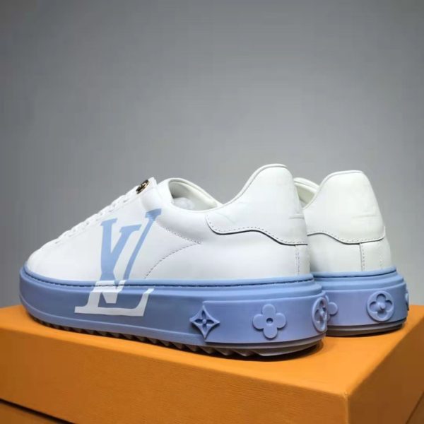 Louis Vuitton LV Unisex Time Out Sneaker Printed Calf Leather 3-D Monogram Flowers-Blue (3)