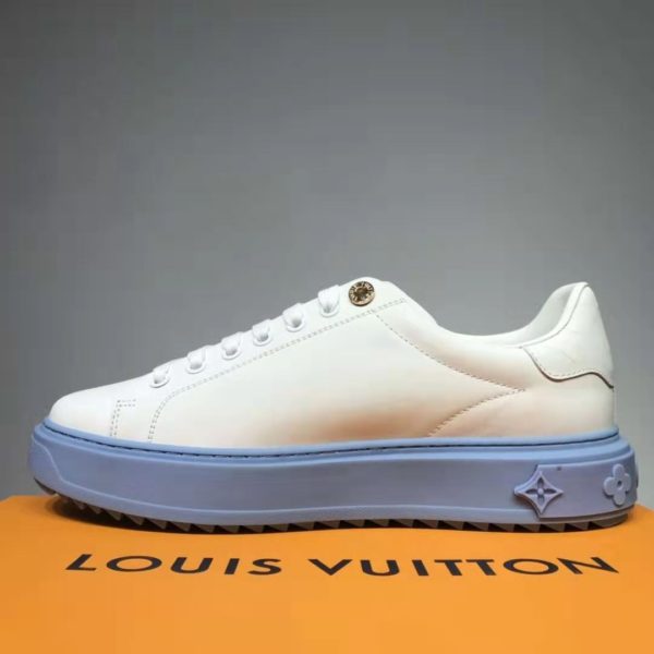 Louis Vuitton LV Unisex Time Out Sneaker Printed Calf Leather 3-D Monogram Flowers-Blue (5)
