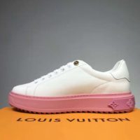 Louis Vuitton LV Unisex Time Out Sneaker Printed Calf Leather 3-D Monogram Flowers-Pink