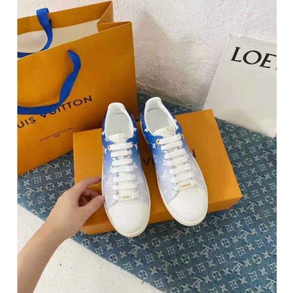 Louis Vuitton Women Frontrow Sneaker Calf Leather Monogram Canvas Signature-Blue (1)