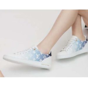 Louis Vuitton Women Frontrow Sneaker Calf Leather Monogram Canvas Signature-Blue