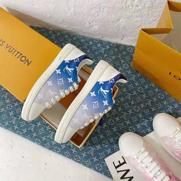 Louis Vuitton Women Frontrow Sneaker Calf Leather Monogram Canvas Signature-Blue (7)